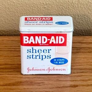 Vintage Band‑Aid Sheer Strips Tin Johnson & Johnson Metal First Aid Storage Box
